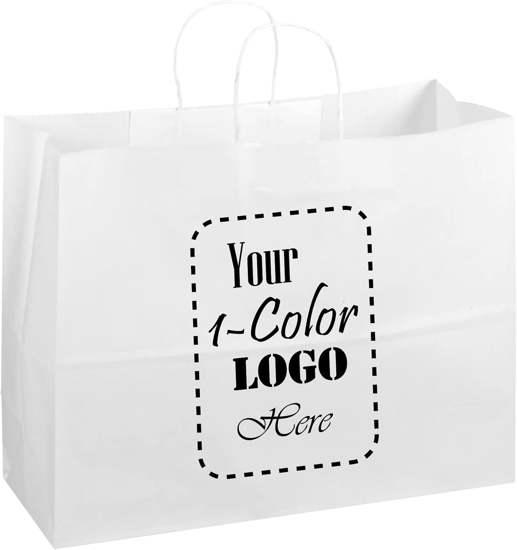White Kraft Custom Printed Paper Bags (16"x6"x12", 50)