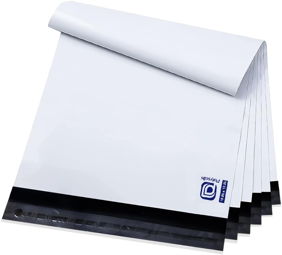 100 pcs 10x13 Inch White Poly Mailers Shipping Envelopes, Strong Adhesive Sealing, Waterproof, and Tear-resistant