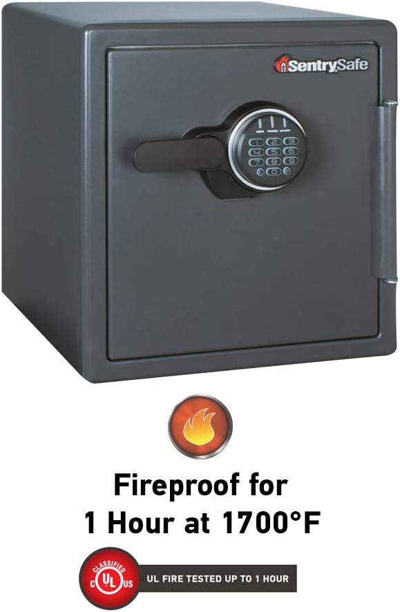 Black Fireproof Safe with Digital Push Button Keypad, Home Safe For Money, Documents, and other Valuables, 1.23 Cubic