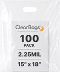 15"x18" Clear Plastic Bags With Handles - 2.25 Mil Extra Thick - 100 Pack
