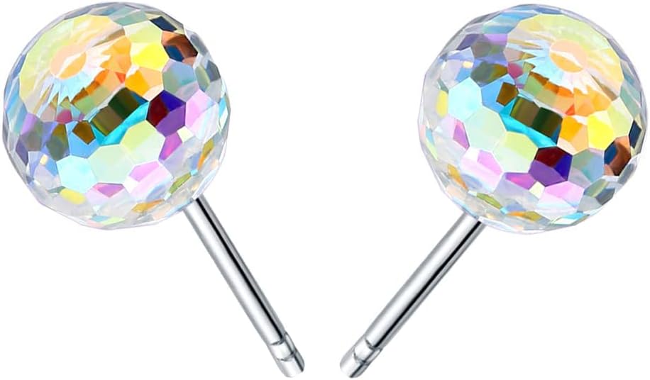 Crystal Earrings for Women 8MM Disco Ball Earrings Iridescent Earrings | austrian crystal earrings disco ball
