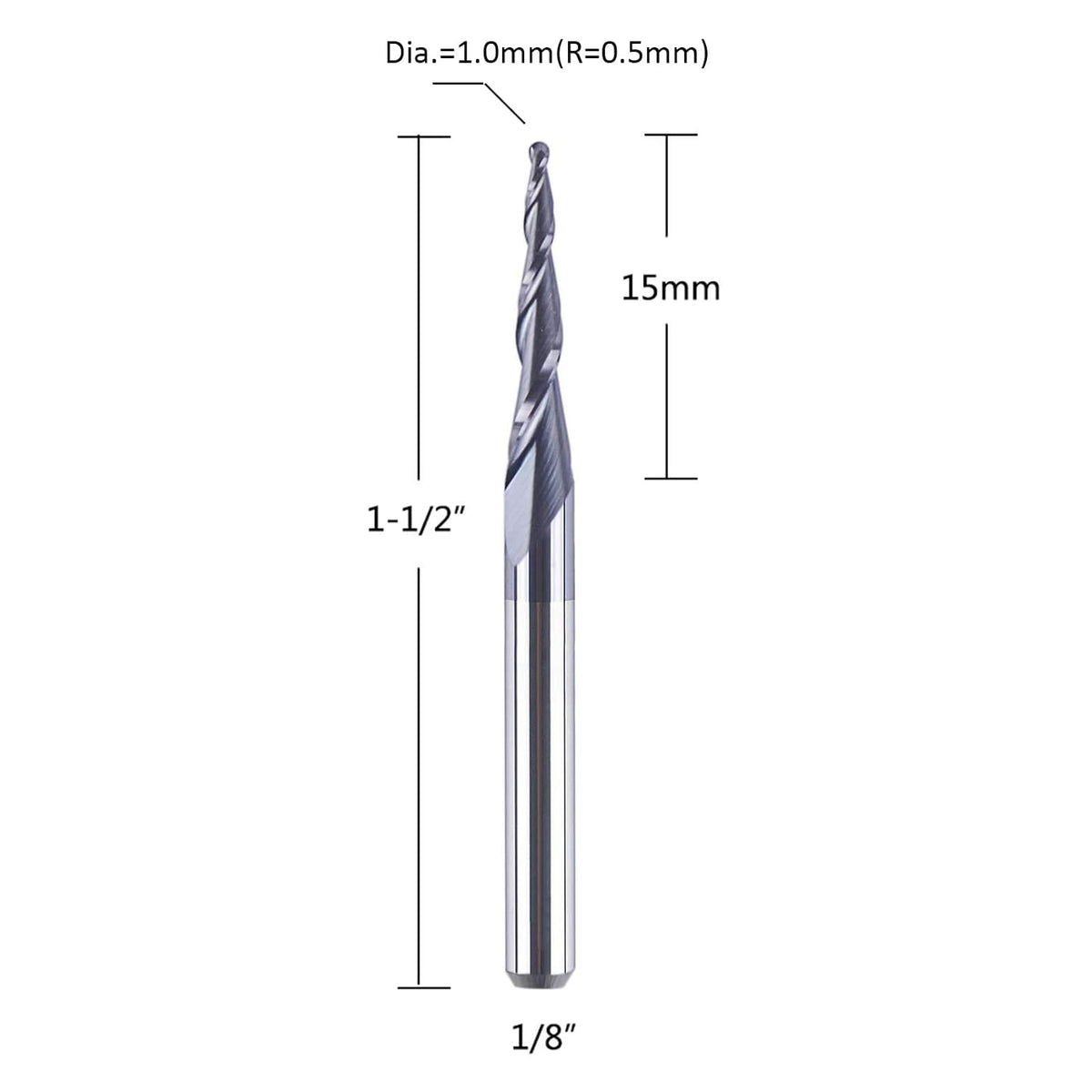 SpeTool 5Pc/Pack Tapered Cone 1/8 End Mills 0.5MM Cutting Radius(1.0mm Diameter) 3D Wood Engrave CNC Router Bits Tools