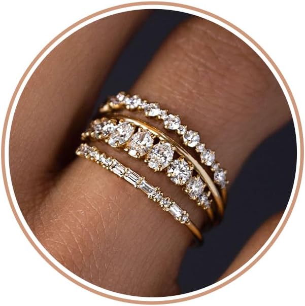 Stackable Gold Rings for Women Non Tarnish Dainty 14K Gold Plated Stacking Cubic Zirconia Thumb Ring Set Trendy