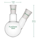 Glass Round Bottom Flask 24/40, 2 Neck Round Bottom Receiving Boiling Flask RBF, with 24/40 Standard Taper Outer