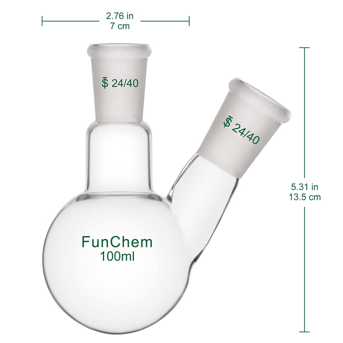 Glass Round Bottom Flask 24/40, 2 Neck Round Bottom Receiving Boiling Flask RBF, with 24/40 Standard Taper Outer