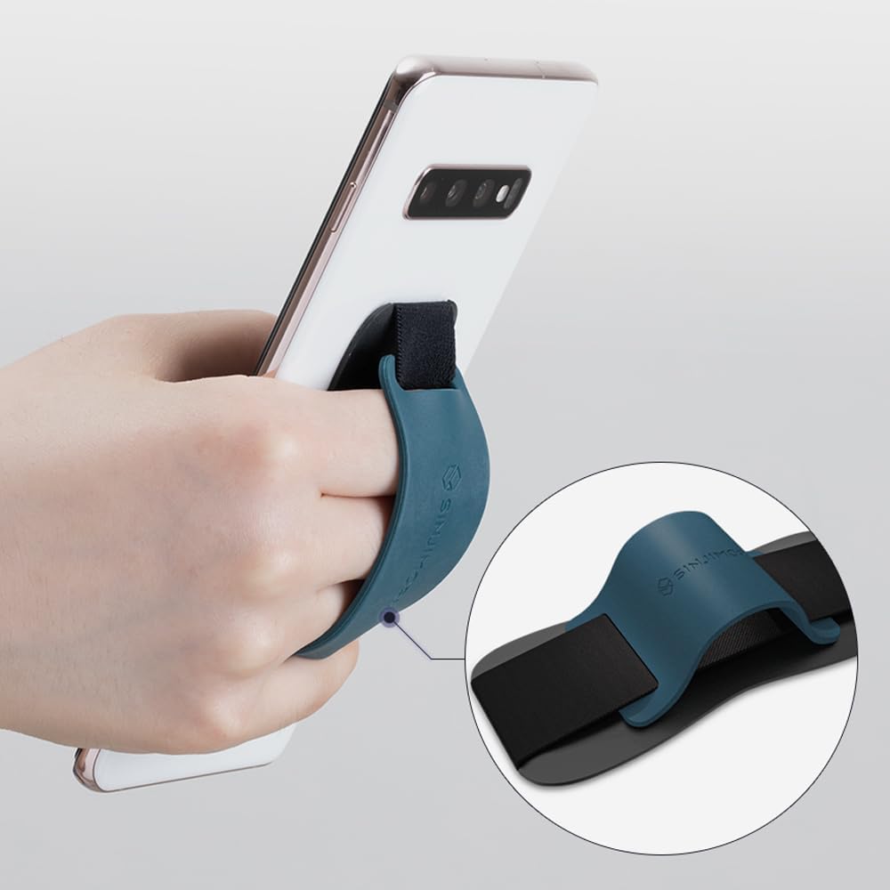 Phone Grip with Silicone Band, Holder & Kickstand, Black | Sinji Grip Silicone, adhesive finger strap for