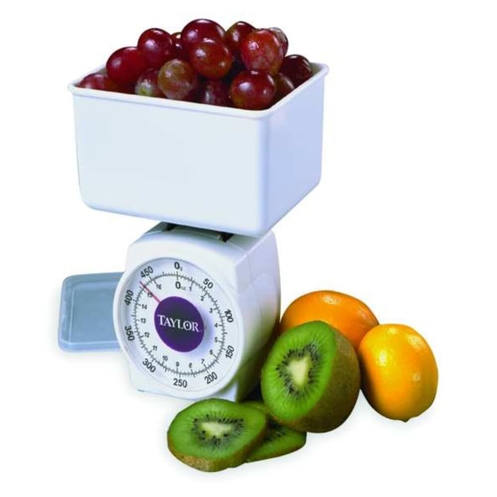 Food Scale, Analog Dial, White and Black, 500g/1 lb Capacity, Compact Design