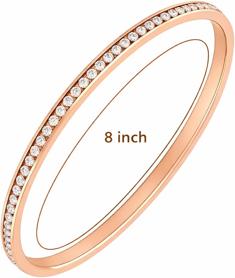 Stainless Steel Skinny Sleek Bangle with White CZ, Silver-Tone Bracelet, 8-Inch, Elegant Minimalist Design, Perfect