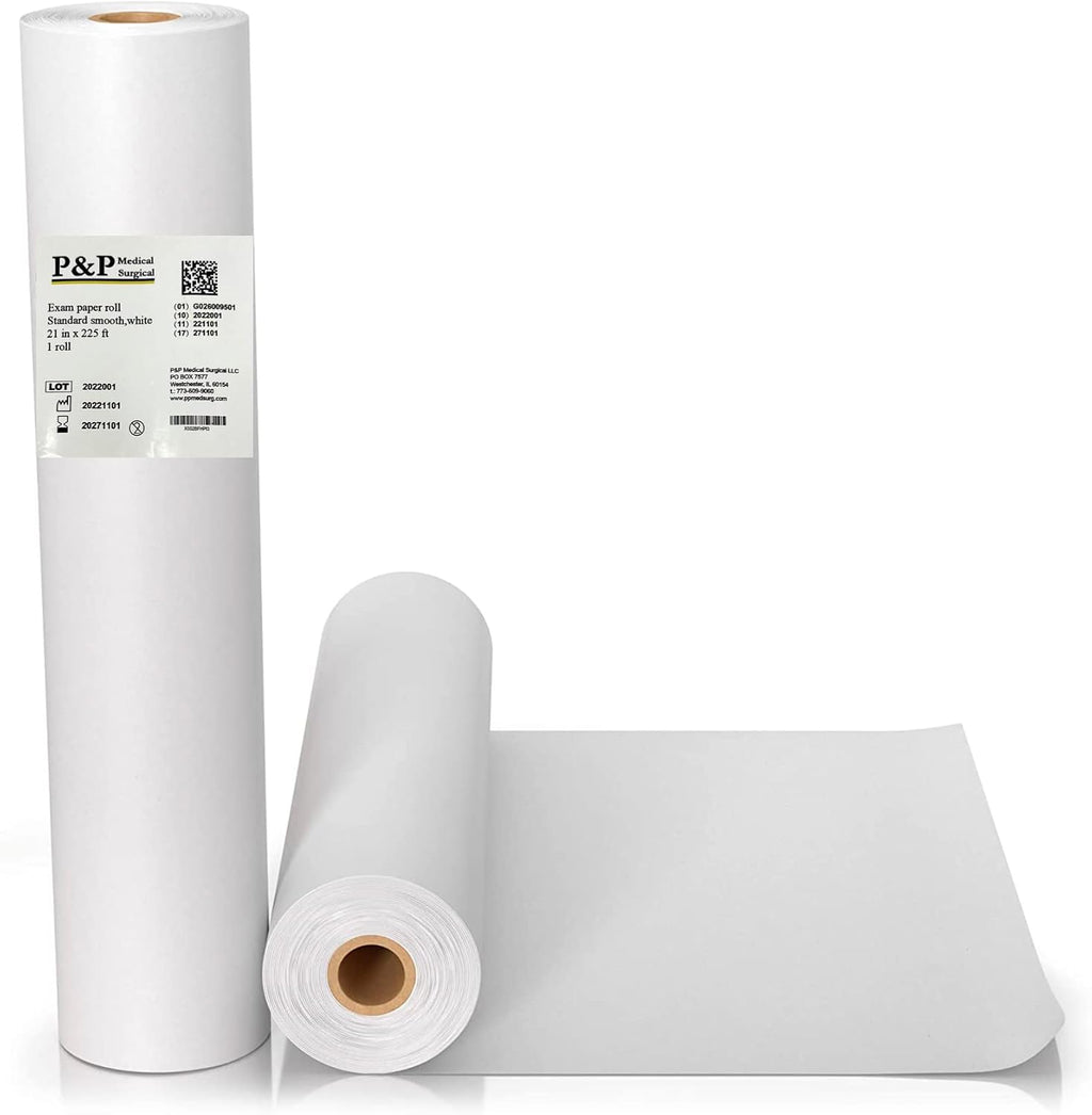 Disposable Medical Exam Table Paper Standard Crepe White with Smooth Finish Moisture Resistant 21" x 225' Premium