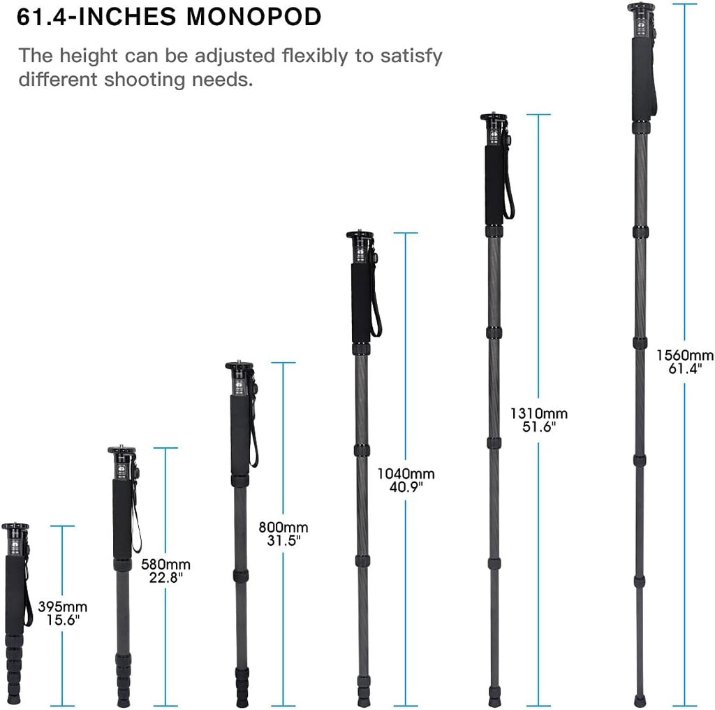 Camera Monopod P-326 6 Section Carbon Fiber Compact Lightweight Travel Monopod