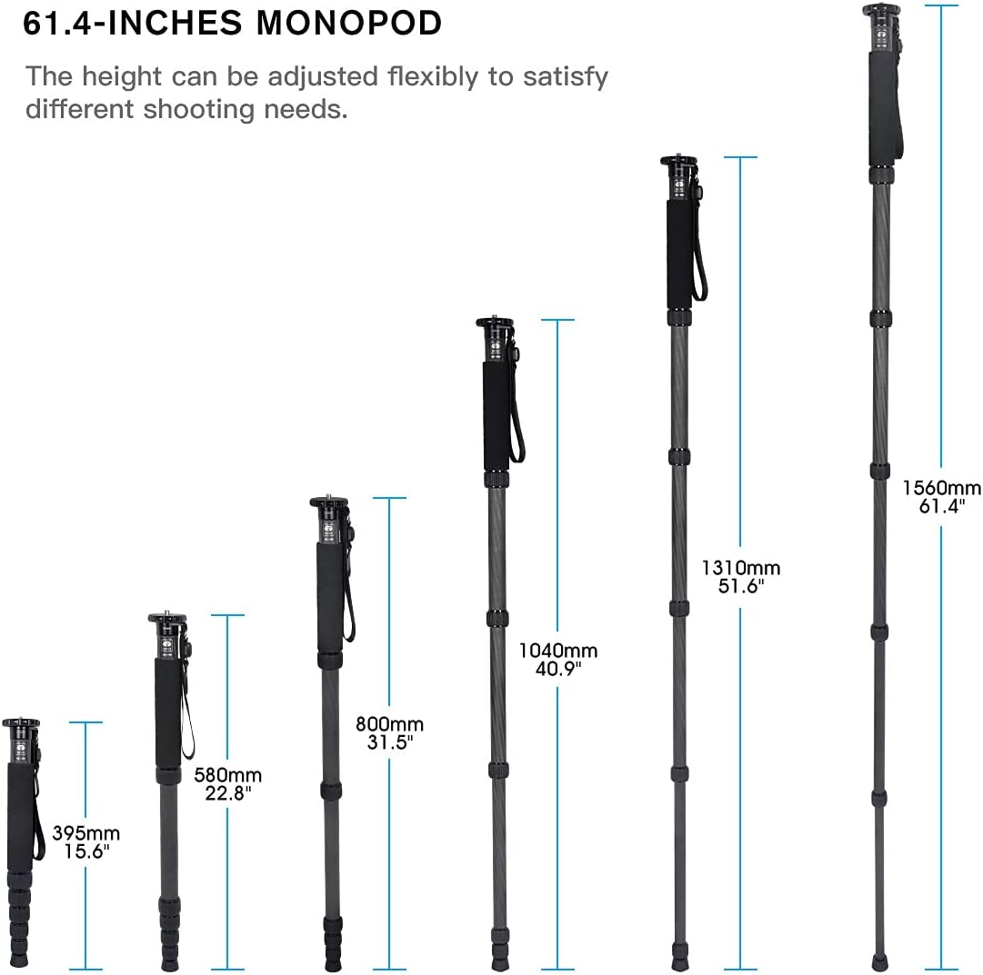 Camera Monopod P-326 6 Section Carbon Fiber Compact Lightweight Travel Monopod