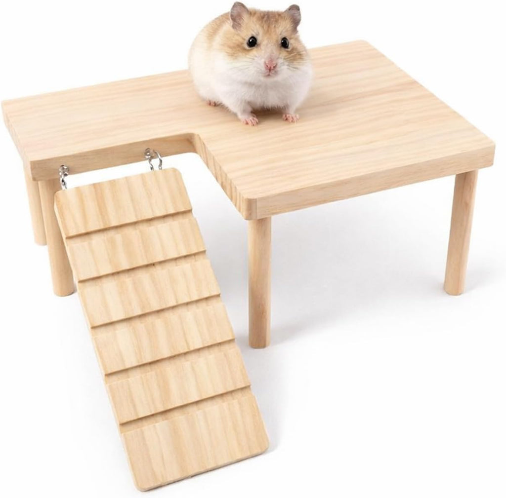 Hamster Platform, Small Wooden Hamster Cage Accessories, Elevated Resting Area for Hamster Cages, Pine Material