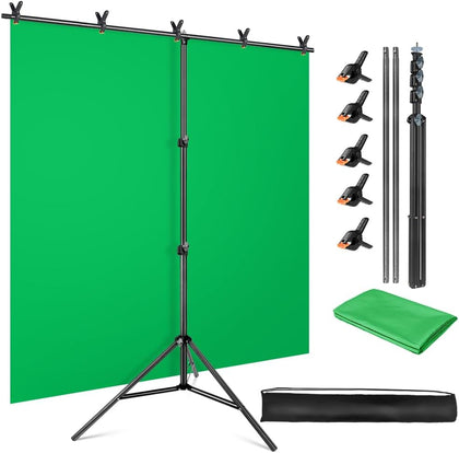 Green Screen Backdrop Stand Kit, 5x6.5FT Portable Greenscreen | Adjustable, carrying bag & 5 clamps, chromakey