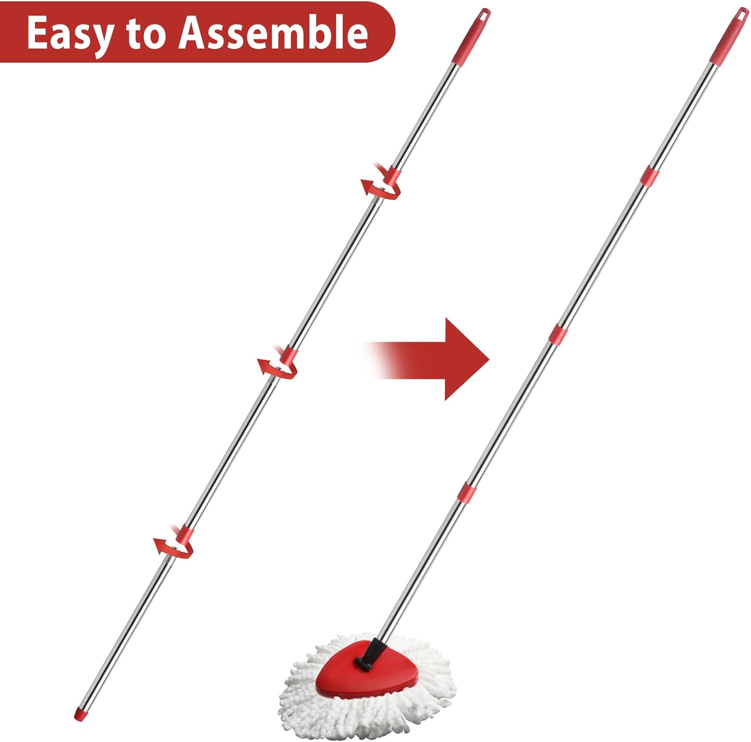 2 Spin Mop Head Replacement, 1 Base, 1 Mop Handle (30-58in) Combo Mops Set Compatible with OCedar EasyWring