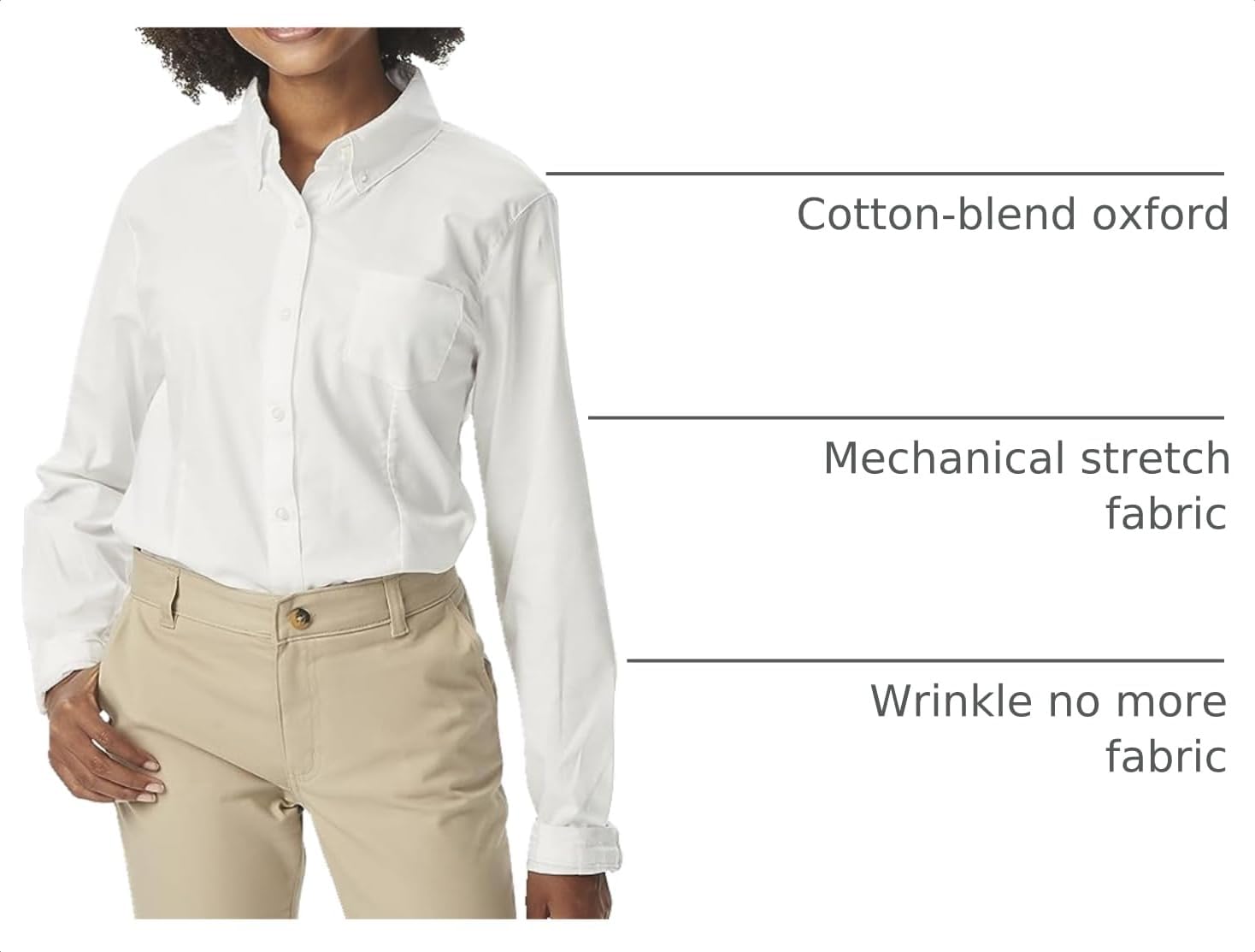Womens Juniors Fitted Long Sleeve Oxford Shirt, White, Large