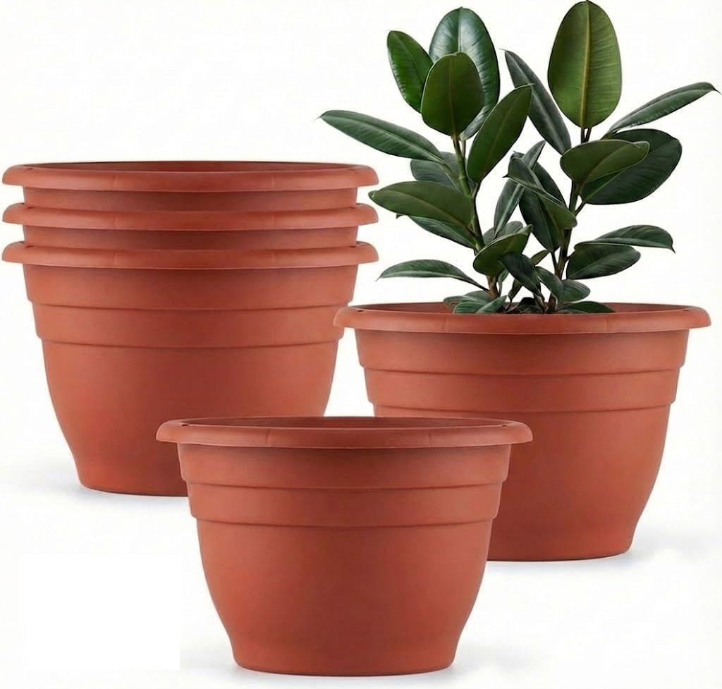 5 Pack 10 Inch Plant Pots Lightweight Planters with Drainage Holes,Durable Indoor & Outdoor Flower Pots for