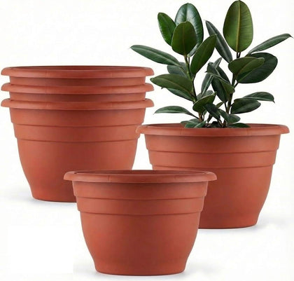 5 Pack 10 Inch Plant Pots Lightweight Planters with Drainage Holes,Durable Indoor & Outdoor Flower Pots for