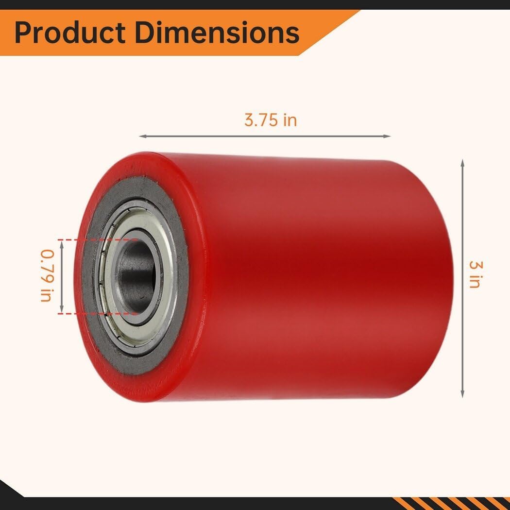 1 Pair Pallet Jack Load Wheels, Manual Pallet Jack Truck Wheels 3” x 3.75” with Bearings ID 20mm, Pallet Jack and