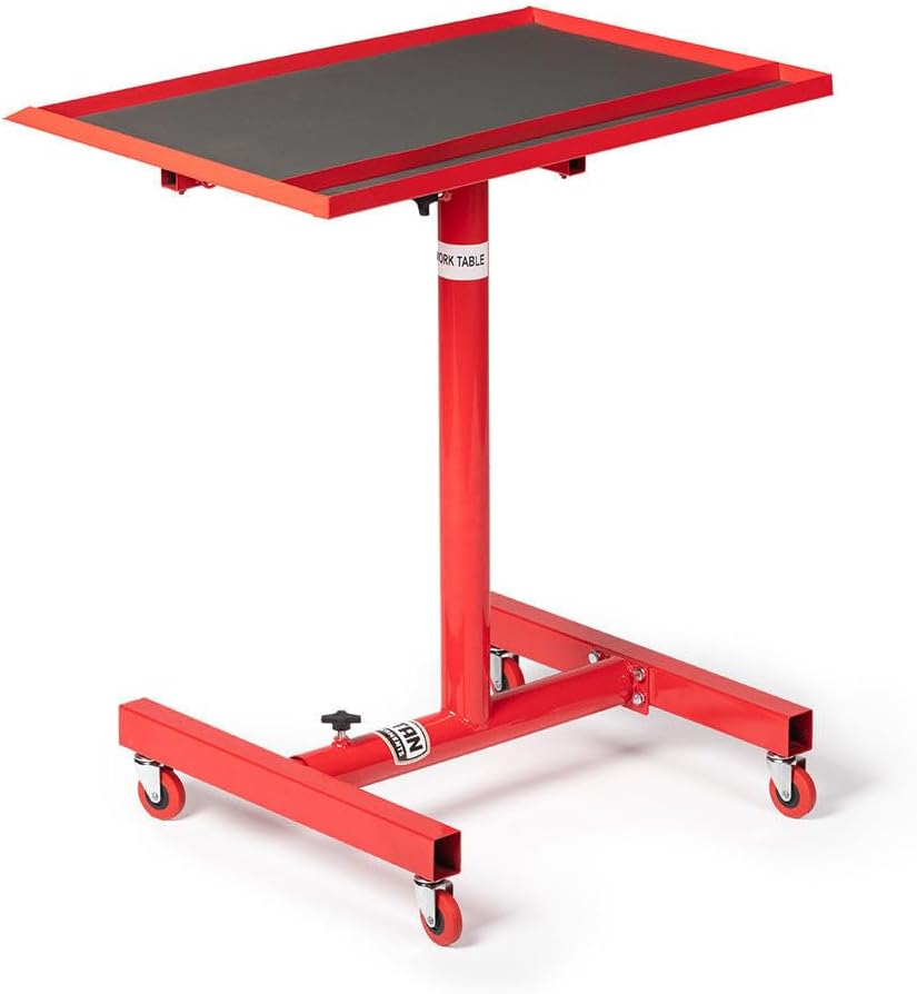 Adjustable Rolling Workshop Table, 200 LB Capacity, Red Finish, Mobile Workstation for Shops, Garages, Repair Shops