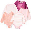 Baby 5-Piece Onesie Set - 100% Cotton Long Sleeve Bodysuit 5-Pack for Infant Boys and Girls