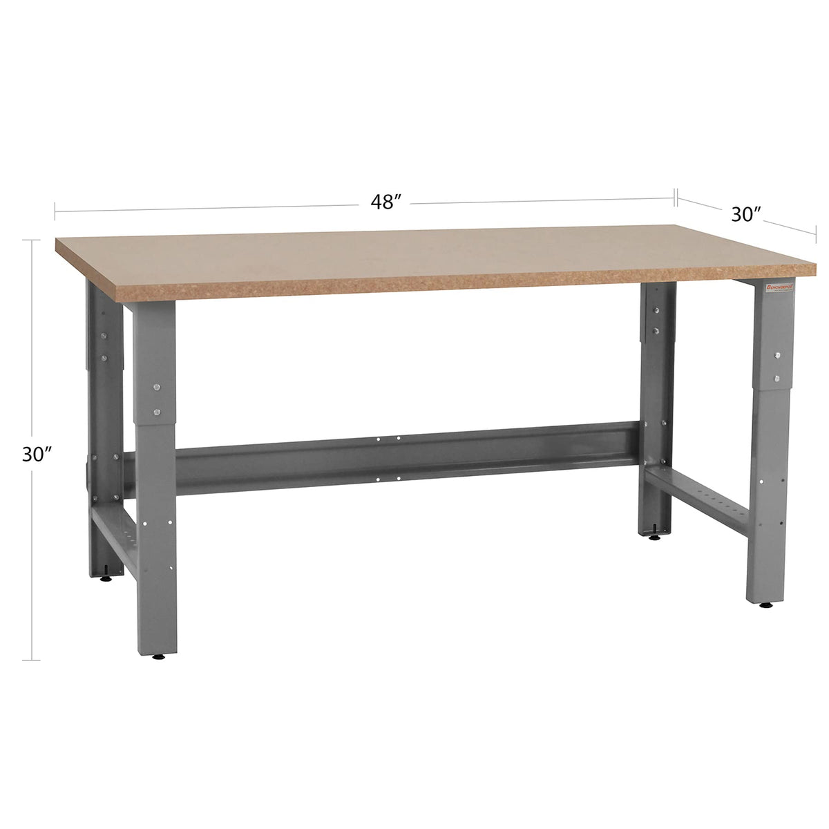 Table & Workbench: 1" Thick Shop Top, Height Adjustable Bench - 30" D x 48" L x 30" - 36" H