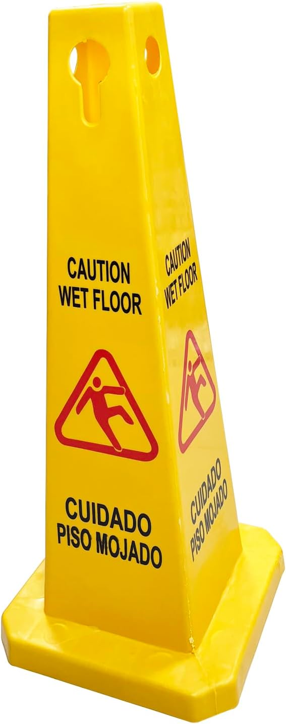 Pack of 6 Floor Safety Cone, Caution Wet Floor Sign Cones, 4 Sided Sign Cones, Yellow