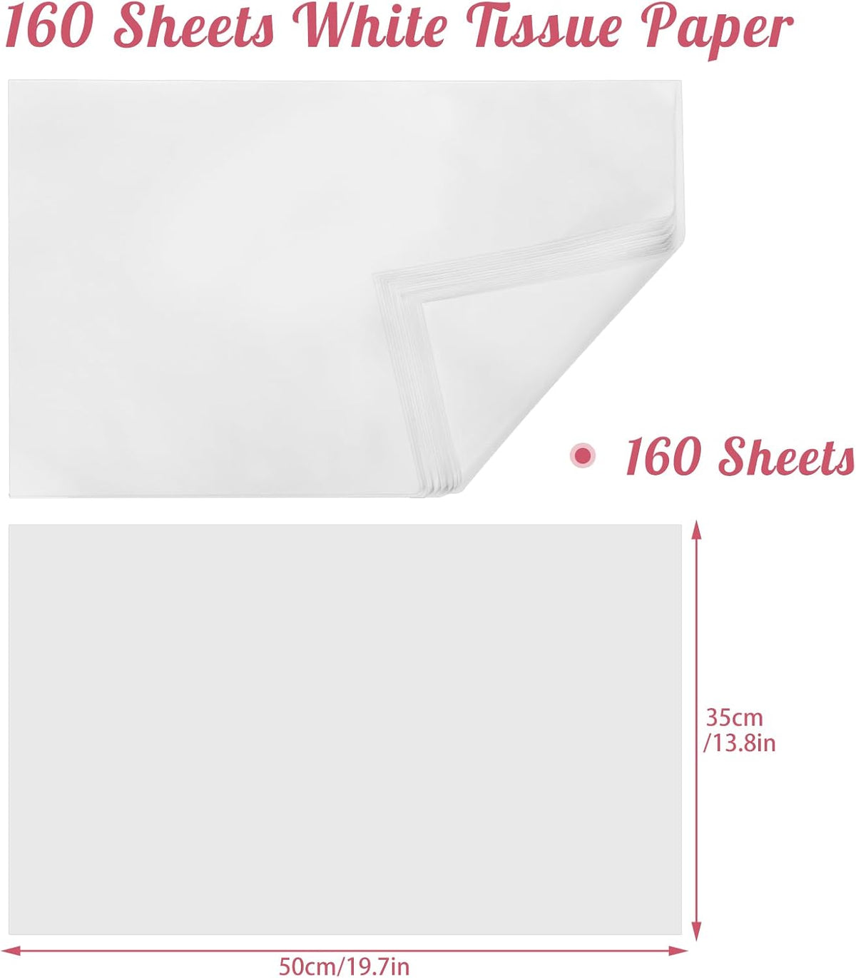 160 Sheets White Tissue Paper Bulk 14 X 20 Inches