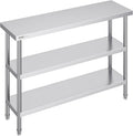 Stainless Steel Food Prep Table, 14 x 48 x 34 Inch Commercial Kitchen Worktable, with 2 Adjustable Undershelf, Heavy