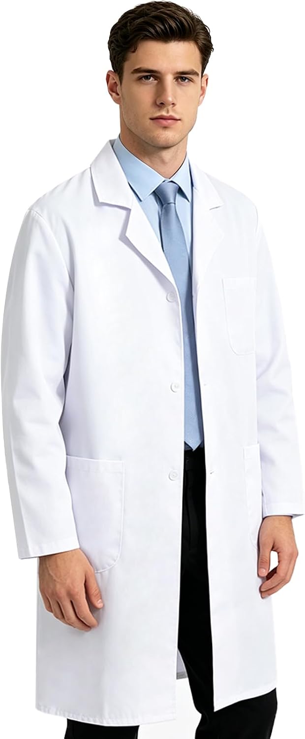 White Lab Coat Men,Doctor Costume Adult,Halloween Costumes for Men | Medical Lab Coat,Thick,3 Pocket,Long