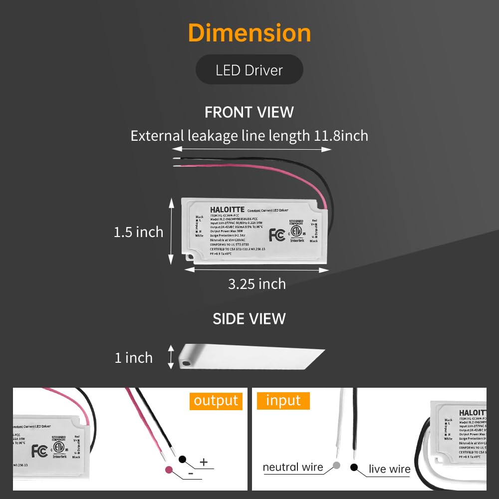 36W Constant Current LED Driver, ETL FCC Listed, 1PK