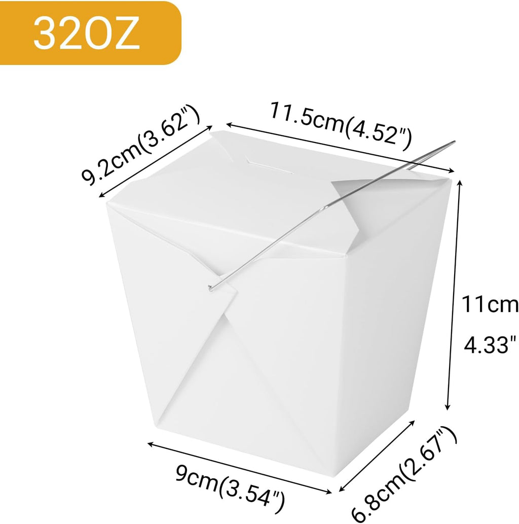 50 Pack 32oz Chinese Take Out Food Boxes, White Takeout Container
