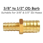 Uenede Brass 3/8" to 1/2" Barb Reducer Hose Barbed Fittings, 2PCS Hex