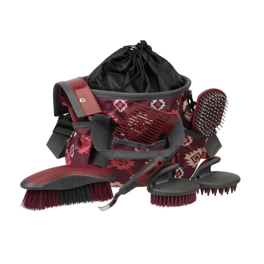 Horse Grooming Kit, 7-Piece Horse Brush Set with Organizer Tote Bag, Hoof Pick, Comb, Sweat Scraper, Equine Tools for