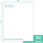 500 Sheets Matte Sticker Paper Full-Sheet 8-1/2" x 11" Self Adhesive Shipping Labels for Laser & Inkjet Printers
