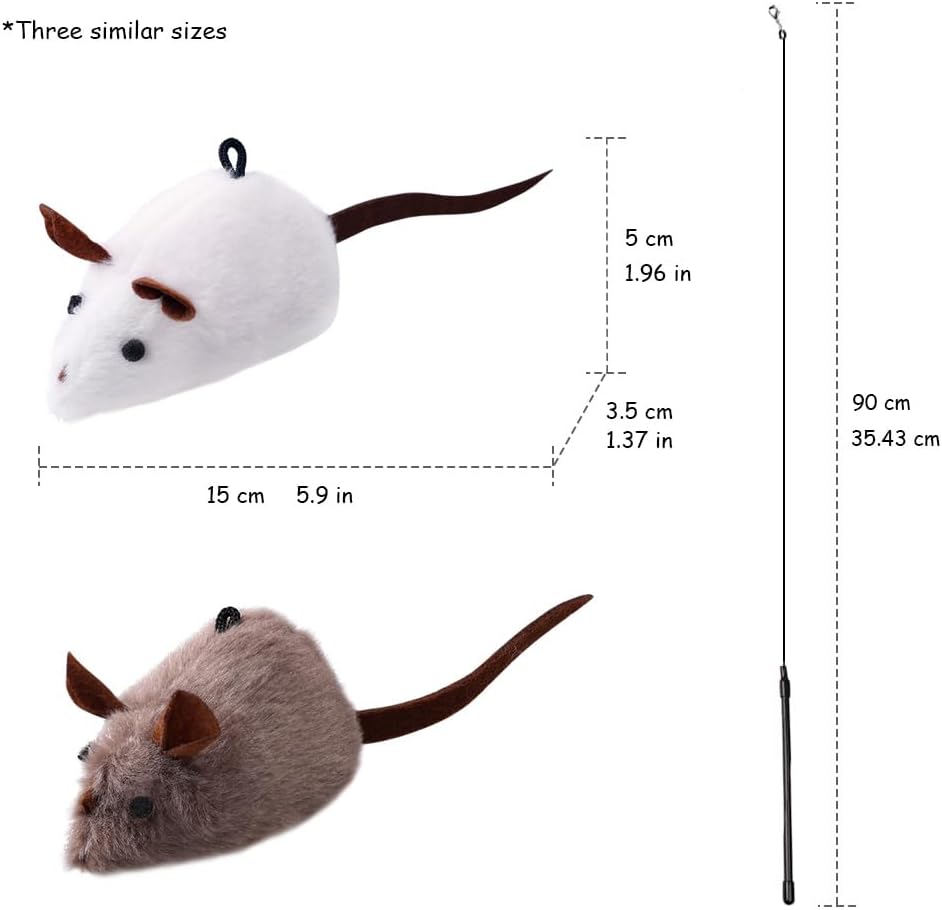 Cat Wand Toy, Mouse 2-piece Catnip wzggle Sound Toy, Soft and Durable, Interactive cat kick for Indoor Games