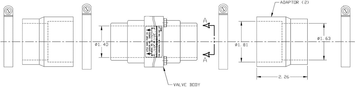 Little Giant CV-114/112, 1-14" and 1-1/2" ABS Sump Pump Check Valve