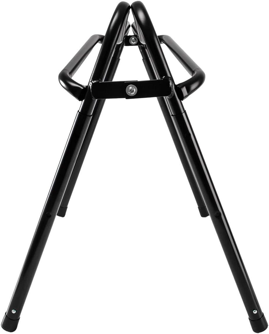 Adjustable Saddle Stand, Black Enameled Steel, Collapsible for Storage, Height 20 to 32 Inches, Portable for Car