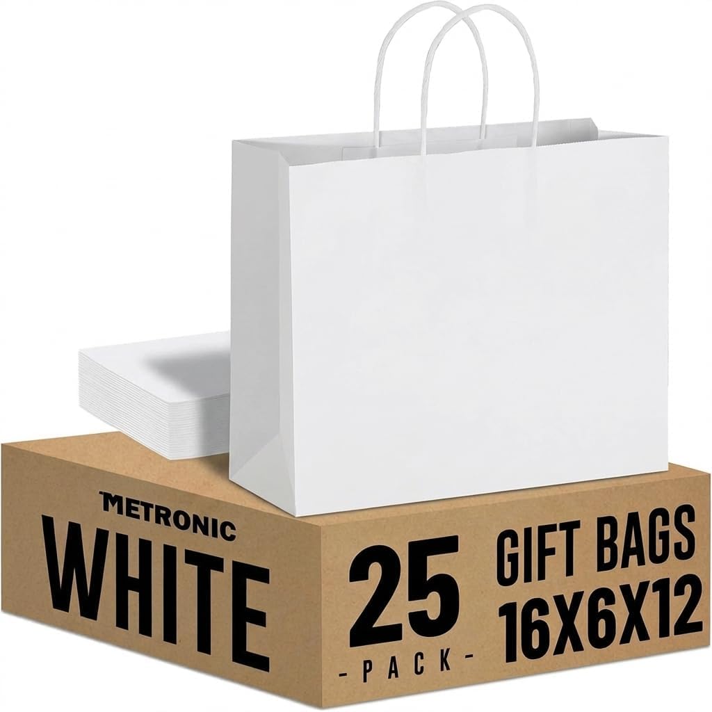 Large White Paper Bags 16 x 6 x 12 Inch 25 Pack
