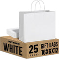 Large White Paper Bags 16 x 6 x 12 Inch 25 Pack