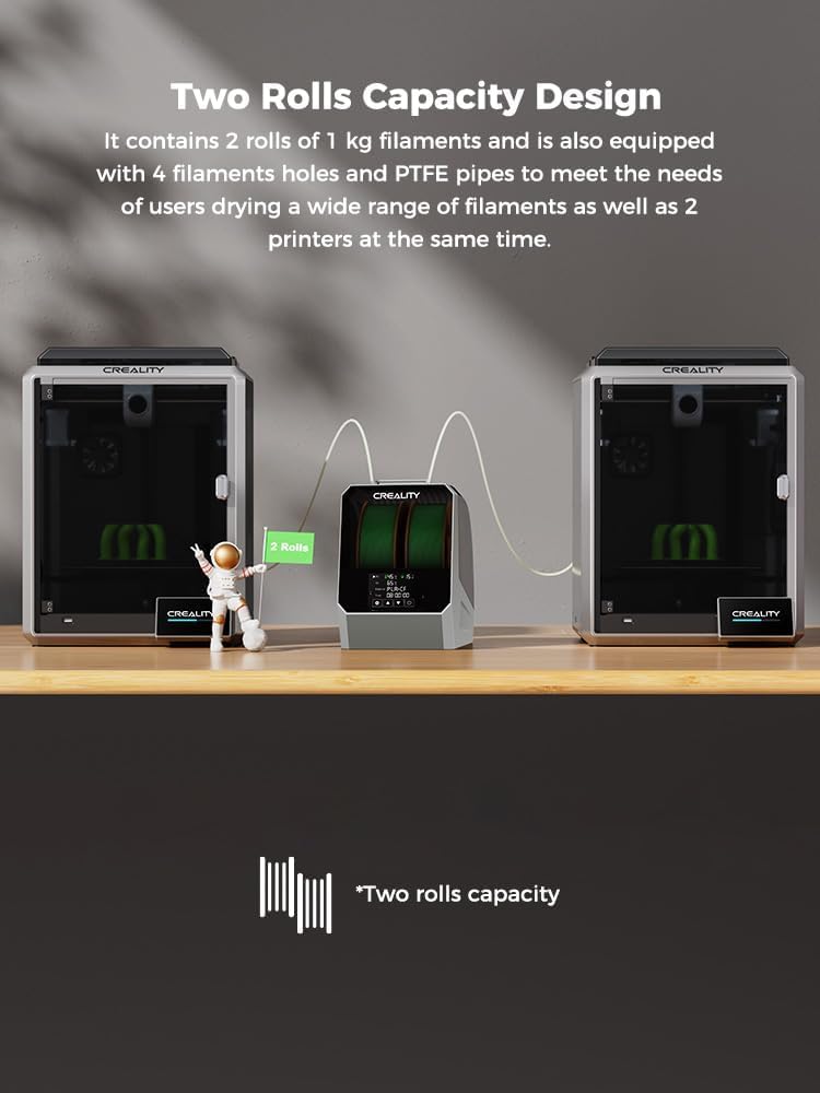 Space Pi Filament Dryer Plus, 2 Spools Filament Storage Box, Double 360° Heating Drying with Fan&Touch Screen, 3D
