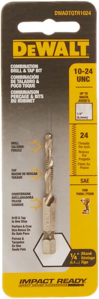 DEWALT DWADTQTR1024 Impact Ready 10-24 UNC Drill Tap, 1/4" Capacity