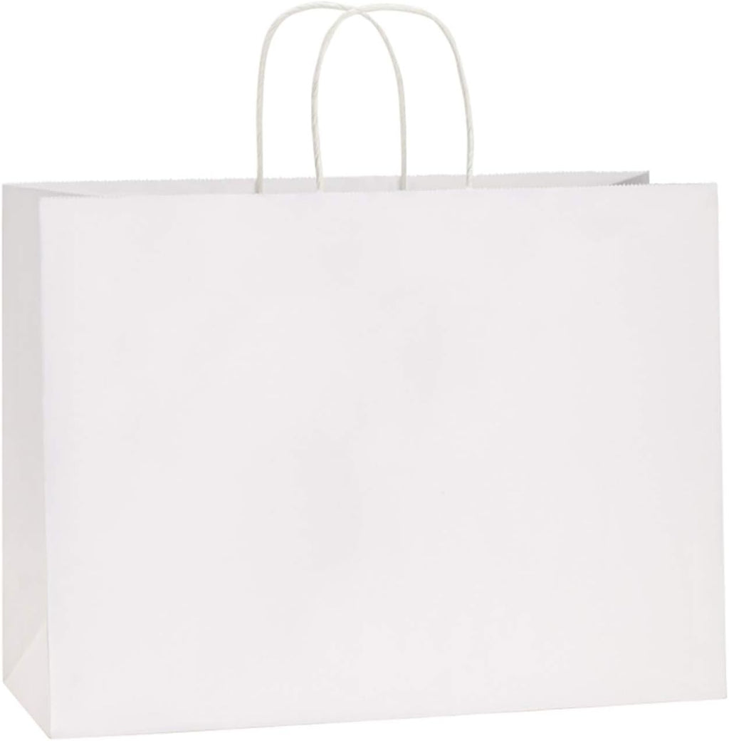 Kraft Paper Bags with Handles 16x6x12 Inch White 50 Pack Bulk