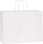 Kraft Paper Bags with Handles 16x6x12 Inch White 50 Pack Bulk