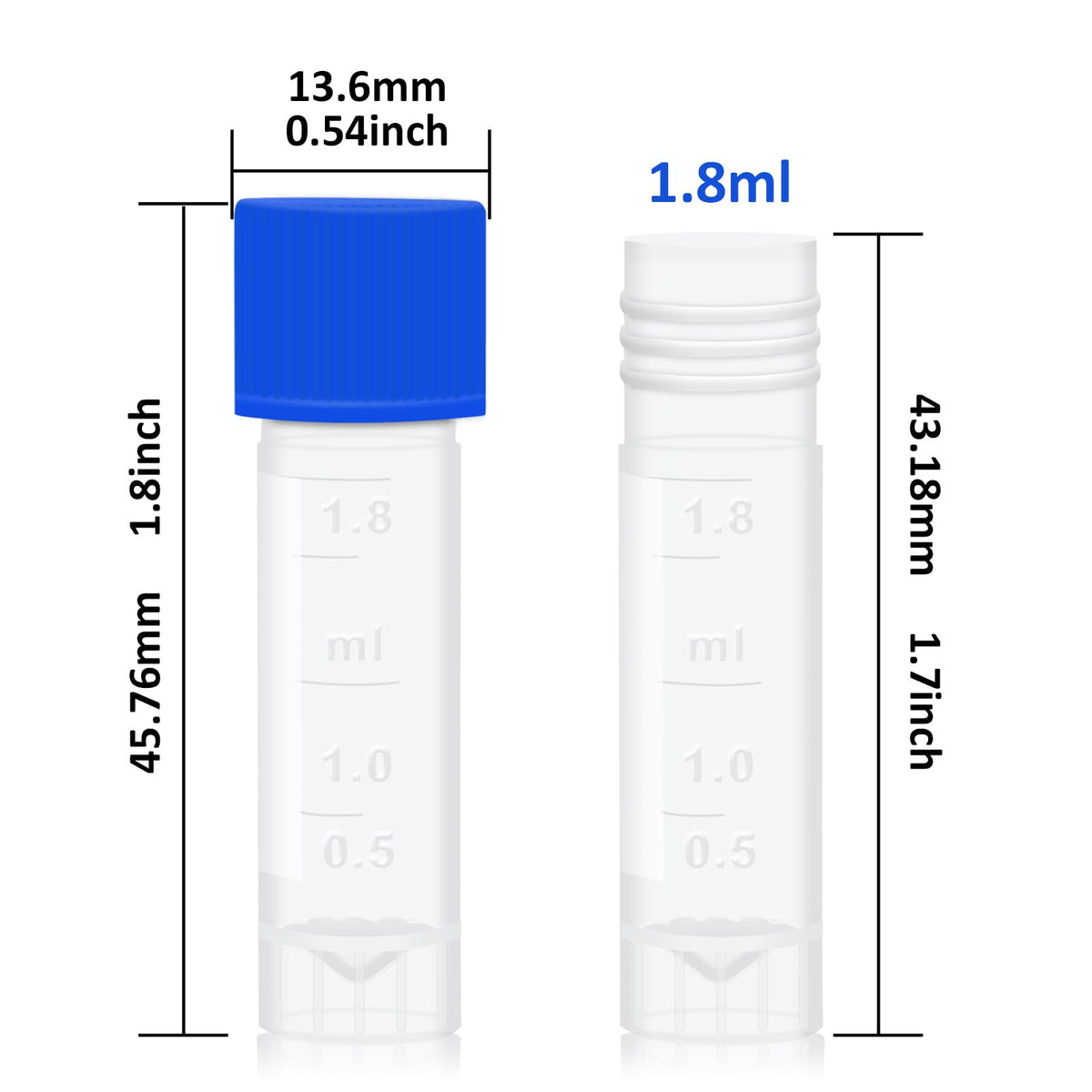 2ml Small Plastic Cryogenic Vials, Leakproof Self-Stand Cryotubes 500pcs
