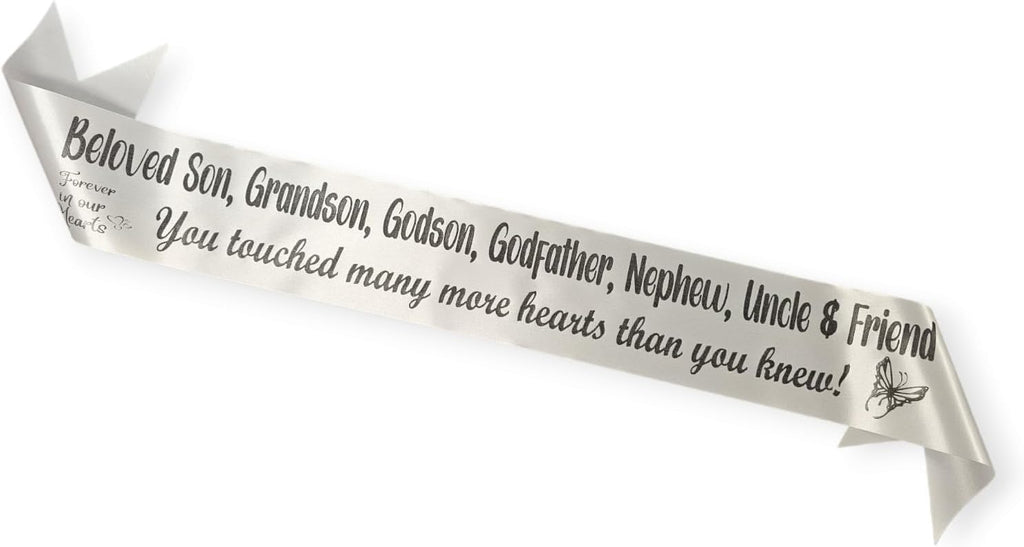 Personalized Memorial Funeral Flower Sash Ribbon | Custom Printed Sympathy Tribute Ribbon for Funeral Flowers, Casket