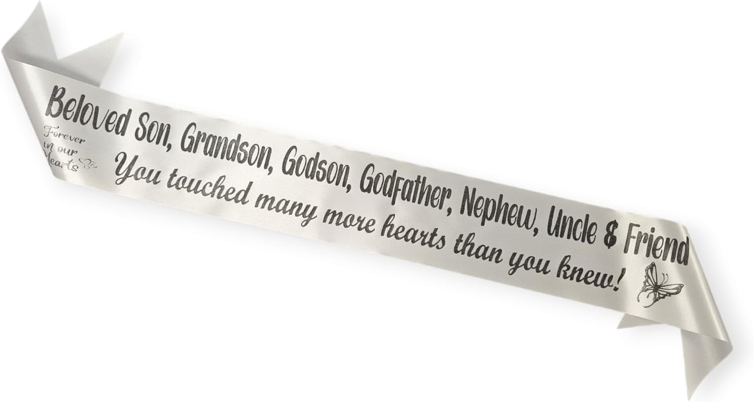Personalized Memorial Funeral Flower Sash Ribbon | Custom Printed Sympathy Tribute Ribbon for Funeral Flowers, Casket