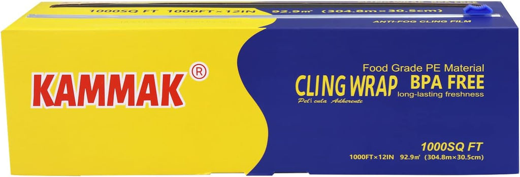 Plastic Wrap with Slide Cutter - 12 Inch Food Service Cling Film Roll - Clear Refillable Stretch Film - 1000 SQ FT