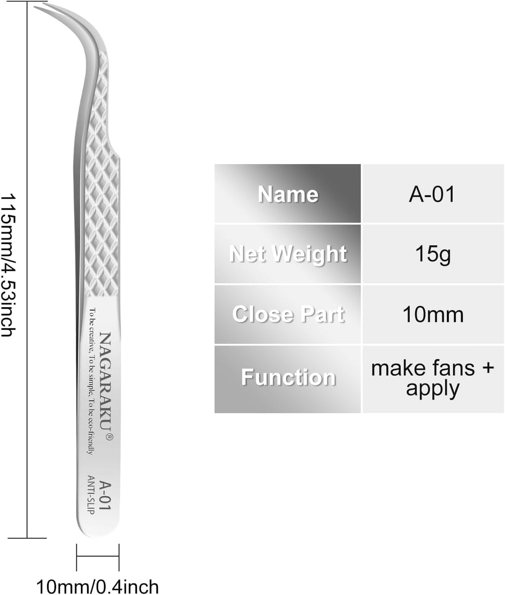 Eyelash Extension Tweezers Diamond Grip with Pattern on tip Precision Durable Curved Professional for Classic Lash