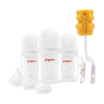 Newborn Baby Bottle Feeding Gift Set, Nurture & Nest, Anti-Colic Wide Neck Bottles with Latch-On Silicone Nipples, 3