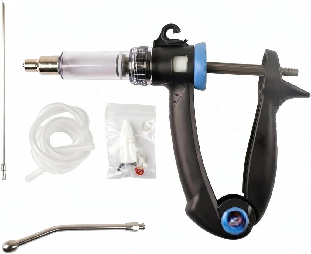 2-in-1 Veterinary Syringe & Oral Drencher Set, 0.5-10ml Adjustable Continuous Injector with Long Suction Needle &